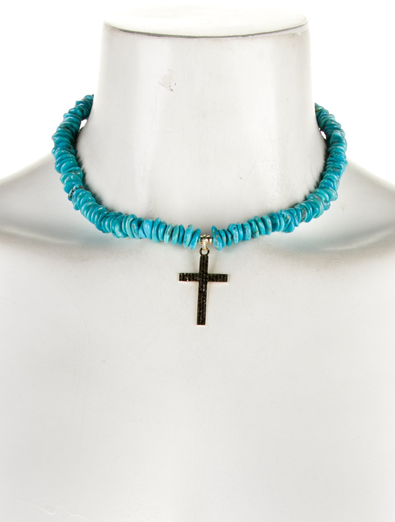 Necklace 14K Turquoise Bead Cross Pendant Necklace